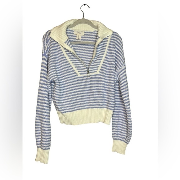 Jessica Simpson XL Blue & White Striped Half-Zip Sweater - Picture 1 of 10